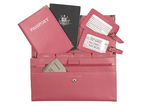 Personalised Monogrammed Genuine Leather Passport Travel Wallet Set - RFID - Picture 1 of 3