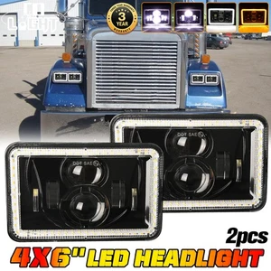 2PCS 4x6''inch Black LED Headlights Hi/Lo For Freightliner 1988-10 FLD120 FLD112 - Picture 1 of 15