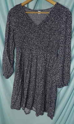 Mini Vestido Para Mujer Antiguo Azul Marino Geométrico Cuello en V Manga Larga Calado Talla M Foto 1 de 4