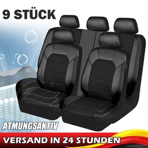 9 Stk. Auto Leder Sitzbezug Atmungsaktiv Rutschfest Sitzschoner Vorne + Hinten - Bild 1 von 11