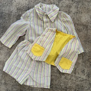 Vintage 90er gestreiftes Baby Outfit Shorts Weste Knopfleiste Hemd Handarbeit - Bild 1 von 14