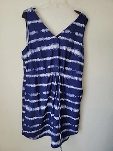 Eddie Bauer Spindrift Tank Dress Womens Size XL Blue Tie Dye Drawstring  Waist - Picture 1 of 12