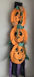Vintage Pumpkin Windsock Flag Outdoor Decor Stacked Jack O Lanterns 100% Nylon - Picture 1 of 12