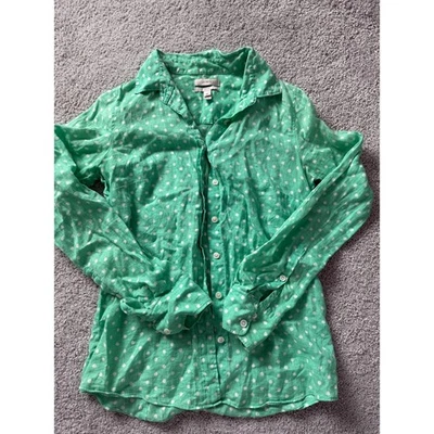J. Camisa para mujer Crew verde blanco lunares 100 % lino abotonada talla 00 Foto 1 de 4