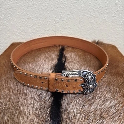 Cinturón Roper Vaquera M Avestruz Cuero Repujado Hebilla Plateada Tachuelas Western Rodeo Foto 1 de 4