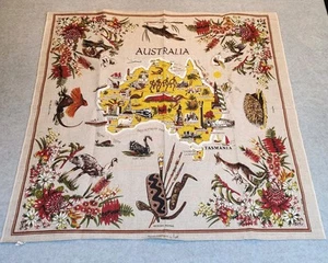 Large Vintage Australia Linen Map Aboriginal By Heil 36" x 34" Made in Poland - Picture 1 of 6