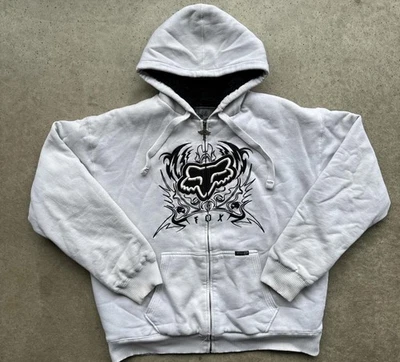 Y2K White Fox Sasquatch 连帽衫尺寸 XXL 夏尔巴内衬全拉链 — 第 1/4 张图片