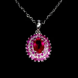 925 Sterling Silver Necklace Oval Ruby 7x5mm Natural Gemstone Jewelry 18inches - Picture 1 of 13