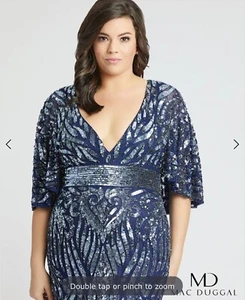 Mac Duggal 5191 marineblau Pailletten verziert Cape Ärmel Cocktailkleid Plus neu mit Etikett 18W - Bild 1 von 9