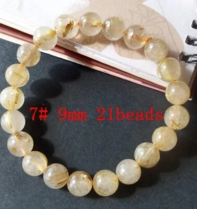 Natural Golden Rutilated quartz,crystal beaded bracelet,Stretch,healing,Health   - Picture 1 of 10