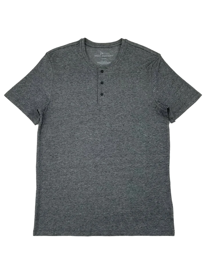 Marc Anthony Mens Black Heather Short Sleeve Snap Henley Shirt - Image 1 of 1