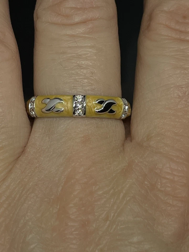 Lauren G Adams Signed LGA Women’s Yellow Enamel Clear Crystals 9.75 Band Ring - Image 1 of 4
