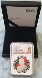 Leyendas de la música del Reino Unido 2020 David Bowie 1 oz plata PF69 UC primeros lanzamientos - Imagen 1 de 6