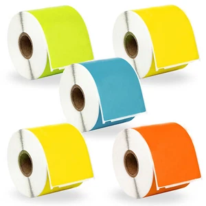 DYMO LW 30256 REMOVABLE - 5 Rolls - 2 YELLOW 1 ea. GREEN BLUE ORANGE - Picture 1 of 10