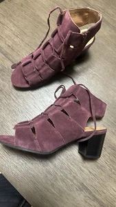 Suede Lace Up Sandals With Zipper On The Side And A Chunky Heel  - Picture 1 of 6