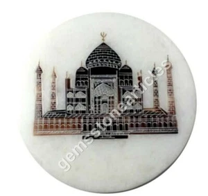 6 Pcs Marble White Historical Taj Mahal Art Tea Holder Coaster Set Gift For Her - Picture 1 of 4