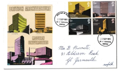 22/9/1971 UK GB FDC - Universities - The Four Universities - Great Yarmouth FDI - Image 1 of 2
