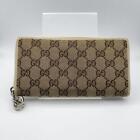 Authentic GUCCI Long Wallet Card Coin Bill Case Purse Beige White Round