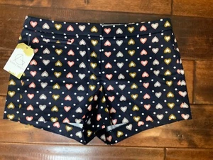 J. Crew Navy Blue Shorts W/ Pink, Brown & Gray Heart Pattern, Size 4 - Picture 1 of 3