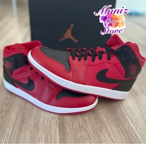 Nike Jordan 1 Mid Retro Reverse Bred Black Red 554724-660 Men Sz 13 3,4,11,12,13 - Picture 1 of 12