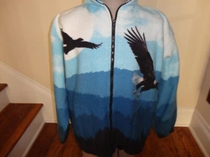 Cabin Fever FLYING BALD EAGLE Full Zip Fleece Jacket AOP XL All Over Print NICE - Picture 1 of 9