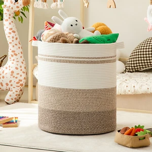 Large Cotton Basket Tall Laundry Basket Hamper For Dirty Clothes Woven Basket - Picture 1 of 12