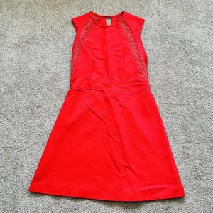 Reiss Nikita Fit & Flare Dress Womens 12 Poinsettia Red Cotton Lace Trim Keyhole - Picture 1 of 10