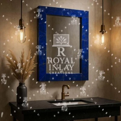 Espejo de pared rectangular con marco de lapislázuli | Espejo de cristal de lujo hecho a mano Foto 1 de 4