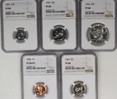 1964 5 Coin Proof Set PF 68 NGC 50c - 1c - Image 1 of 2