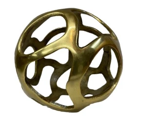 Brass Metal Look Decor Sphere Sculpture Orb Globe Ball Accent Eclectic - Picture 1 of 6