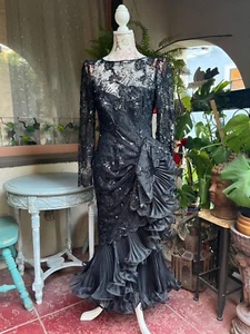 Claire Dratch schwarz Spitze Pailletten Damen Abendkleid Ballsaal Latein Tanz - Bild 1 von 12