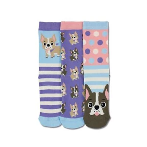 Socks For Kids Dogs Woof Mismatch Stripe Pink Blue US 13.5-8 Girls Oddsocks - Picture 1 of 1