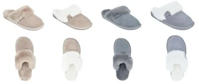 VANUBA CASHMERE Damen Leder Winter Hütten-HausSchuhe Pantoffeln Schafwolle D015