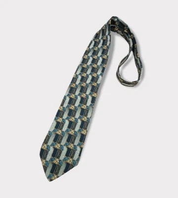 ERMENEGILDO ZEGNA Blue/Gray Geometric Floral Silk LUXURY Tie ITALY - Image 1 of 3