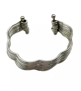 Vintage Stapelmanschette gewellt Blume Armreif Armreif Armband Art Deco 7" silberfarben - Bild 1 von 24