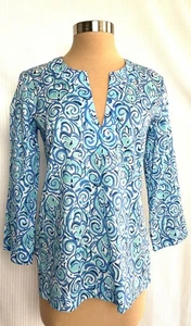 Top túnica de algodón con estampado de cabeza de loro azul talla S LILLY PULITZER - Imagen 1 de 4