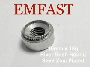 M10 x 18g Hank Rivet Bush Steel Metric Coarse Round Zinc Plated 10mm 1.5mm 1.2mm - Picture 1 of 2