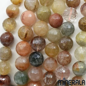 NATURAL RUTILATED QUARTZ GEMSTONE ROUND 14mm FACETED BEADS 15" STRAND WP00180 - Picture 1 of 2