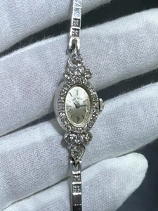 HAMILTON 14k White Gold Natural Diamonds Vintage Ladies Windup Watch - Picture 1 of 13