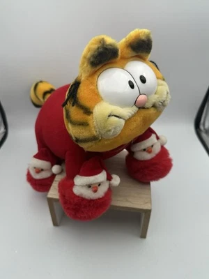 Dakin Garfield 1981 Christmas Plush Pajamas Santa Jingle Bell Slippers NWT - Image 1 of 4