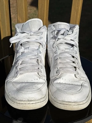 Nike Air Jordan 1 Mid Top Mens Size 10 Triple White Tennis Shoes 554724-130 - Image 1 of 4
