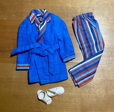 Vtg Ken Barbie 1972 WIDE AWAKE STRIPES #3377 Robe, PJs & Sandals ~CRISP & MINTY! - Image 1 of 2