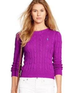 Ralph Lauren Blue Label Cable Knit Sweater Size S Slim Fit Cotton Magenta Purple - Picture 1 of 4
