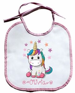 Personalized Bib Custom Name Baby Girl Unicorn Colorful Star Monogram style