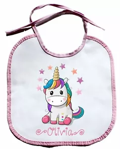 Personalized Bib Custom Name Baby Girl Unicorn Colorful Star Monogram style - Picture 1 of 1