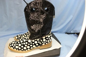 Blazin Roxx Boot YOUTH  Size 5 1/2 NWT Cowboy WESTERN poka dot BLACK/WHITE - Picture 1 of 5