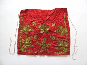 19C TURKISH OTTOMAN MUSLIM DECORATIVE RED SILK WALL RUG CURTAIN w/BEADS & SEQUIN - Picture 1 of 6