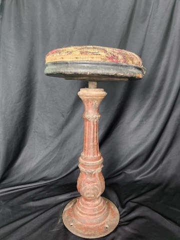 Vintage Ornate Soda Fountain Ice Cream Parlor Stool Cast Iron NEEDLEPOINT Seat Cover