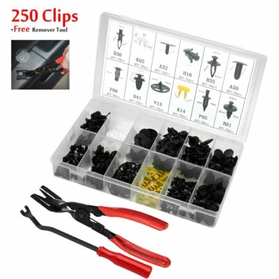 250 Clips Fits For Nissan Door Fender Bumper Retainer Rivet Fastener Kit+2 Tools - image 1 of 4