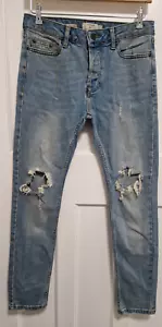 TOPMAN Mens JEANS 30S Stretch Skinny Button Fly Faded Ripped W 30" L 29" - Picture 1 of 10